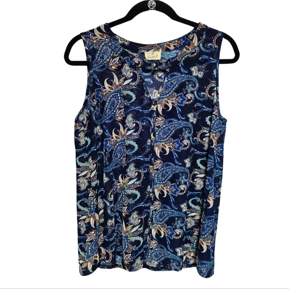 Ember Paisley Print Sheer Mesh Tank Top Boho Whimsigoth Sleeveless Women's Large